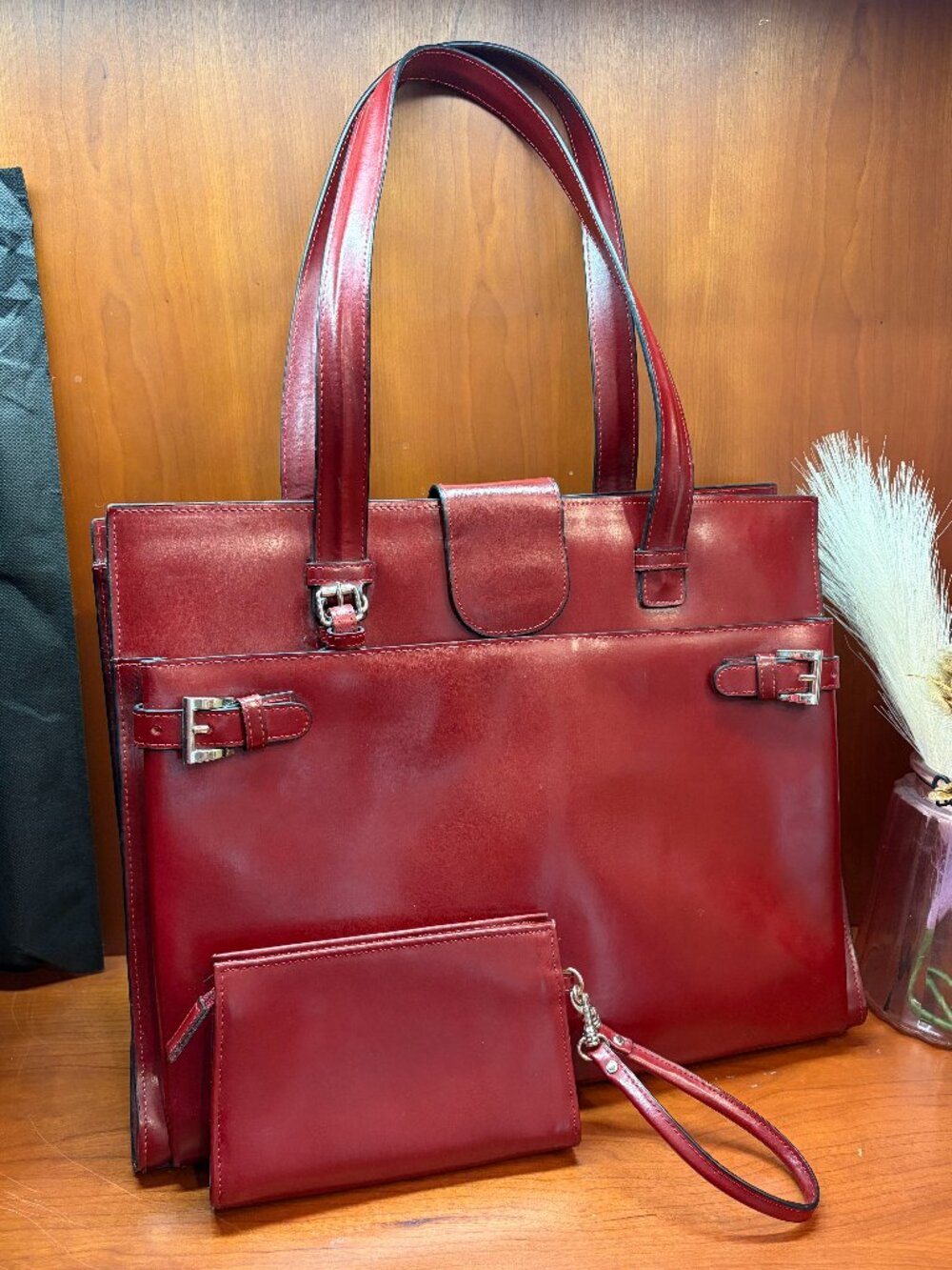 Franklin Covey Red Leather Laptop Bag Purse Handbag Vintage